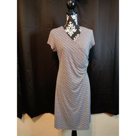 Michael‎ Taylor V Neck Cap Sleeve Knit Sheath Dress White Black Size Large - Picture 1 of 10